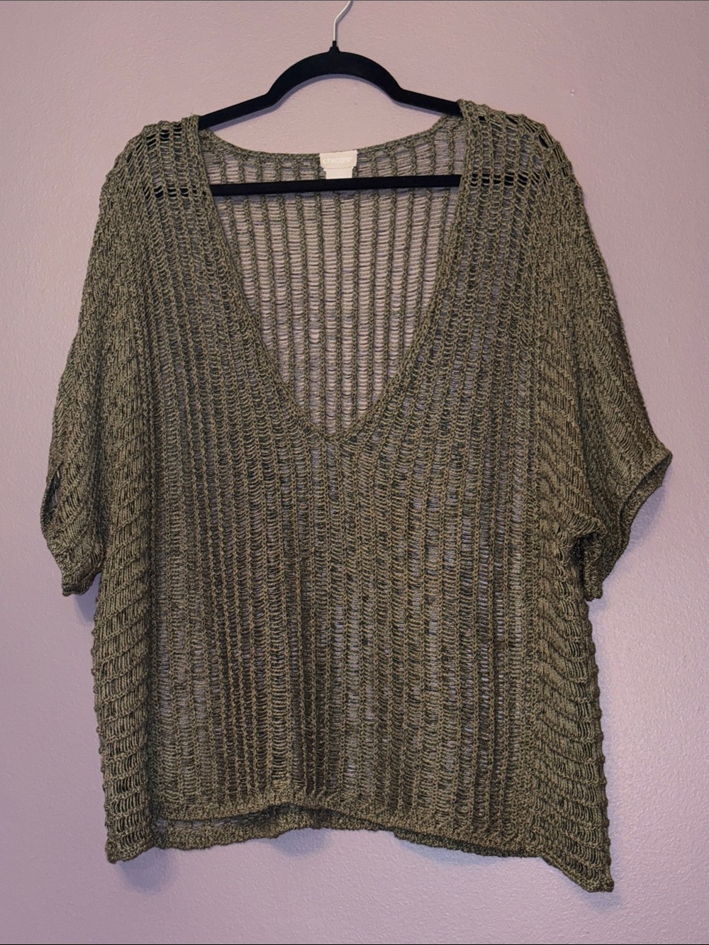Chico’s Open knit V-Neck Women's Sweater Size 2 Large